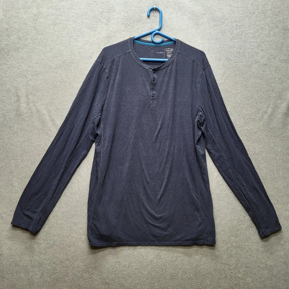 HYLETE Men Shirt X-LARGE‎ Blue Button Long Sleeve Henley
